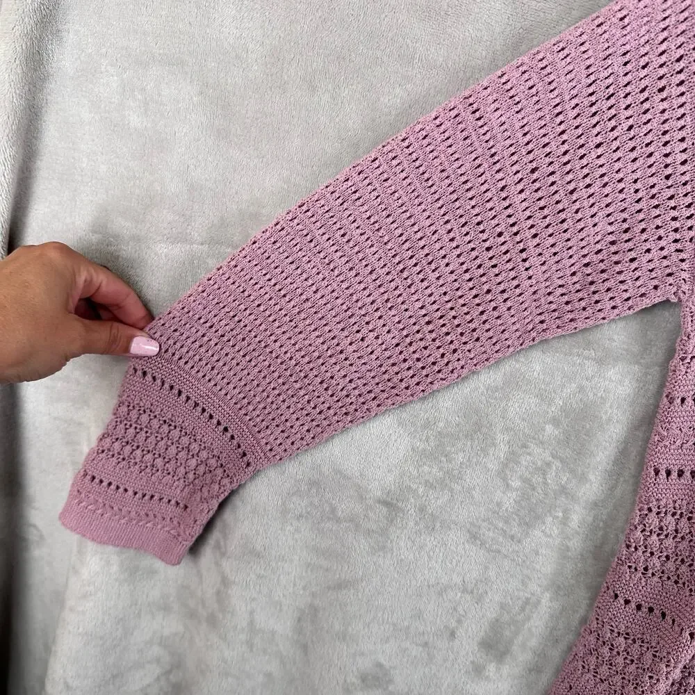 J Jill Sweater Women Large Pink Open Knit Lightweight Cotton Blend Coastal Beach